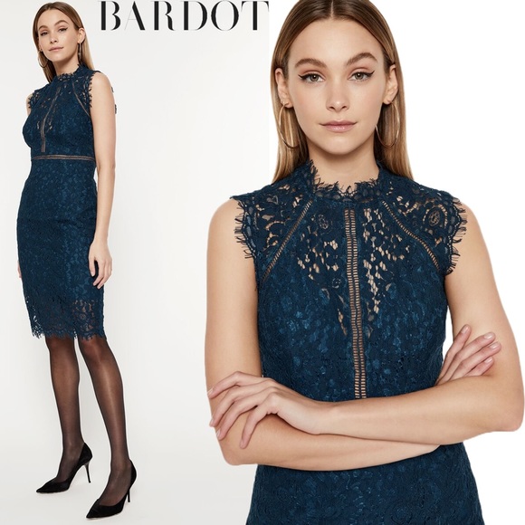 Bardot Dresses & Skirts - BARDOT Lace Panel Halter Sheath Midi Dress Party Cocktail Wedding Formal Revolve